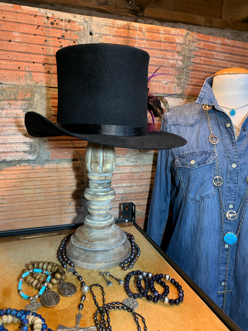Classic lines with a twist on the top hat! Handcrafted in the studio in Sturgis, South Dakota.